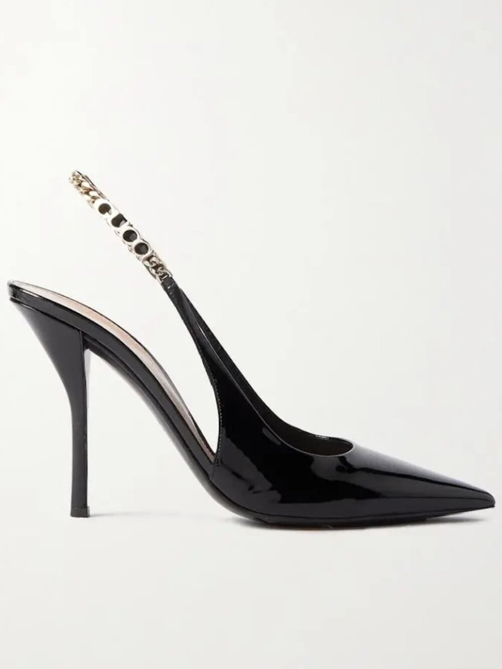 Gucci Signoria Chain Signature Slingback Patent Leather Sandals Heels